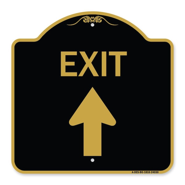 Designer Series Exit Exit W/ Up Arrow, Black & Gold Aluminum Sign, 18" H, 18" L, BG-1818-24030